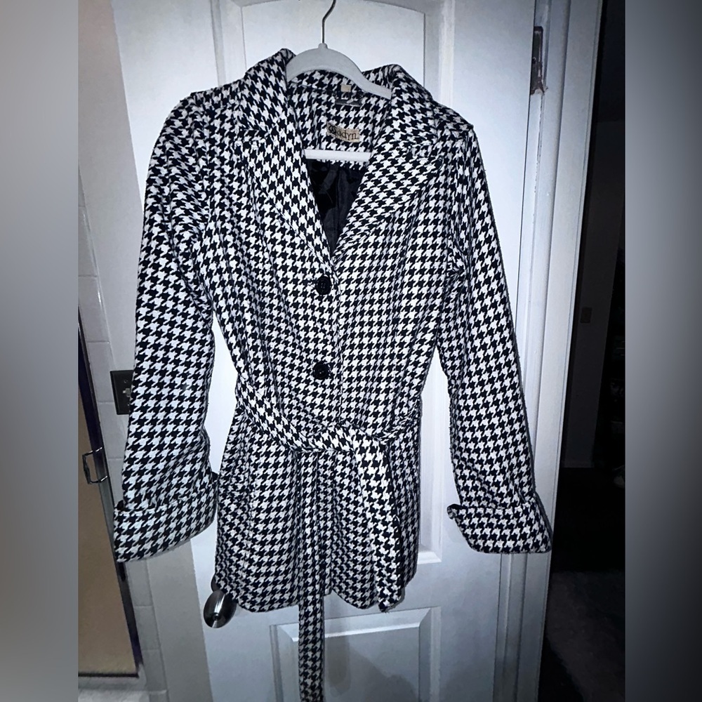 50%offw❤️Vintage Odyn Houndstooth Women’s Jacket Medium Black White wool blend